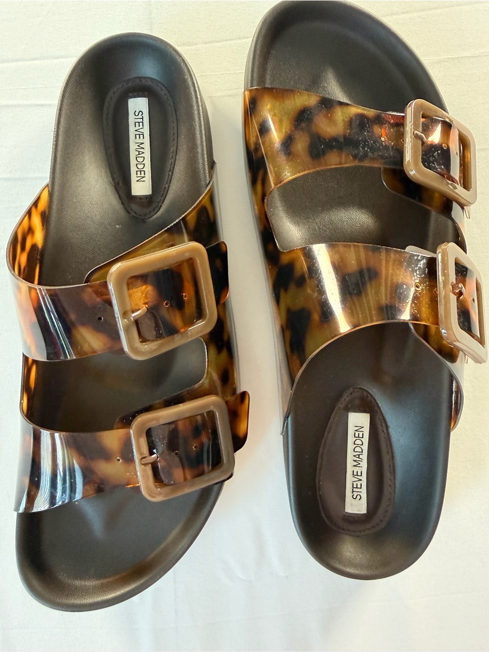 Steve Madden Tortoiseshell Double-Buckle Slide Sandals - Black/Tortoise - Picture 6 of 8